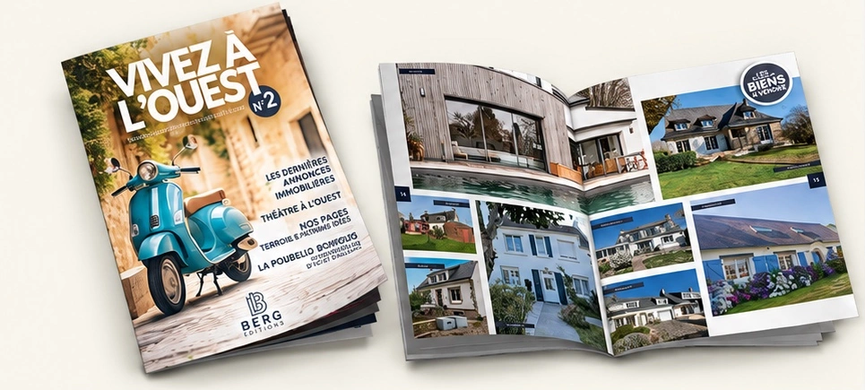 Magazine Vivez à l’Ouest, couverture et double page de réalisations immobilières